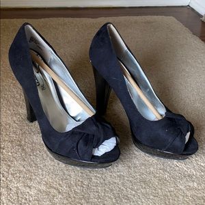 Black faux suede heels